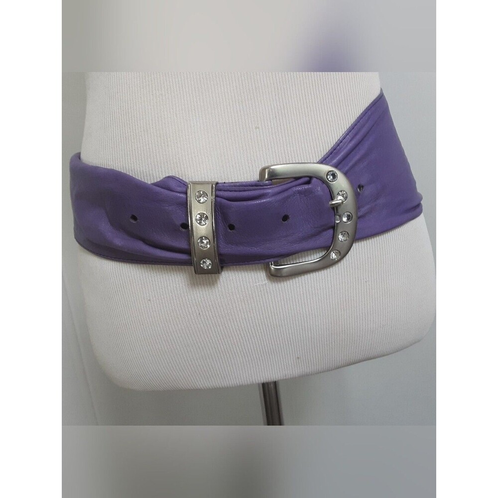 STREETS AHEAD Lavender Leather | Rhinestone Buckle Fashion Belt Sz ML - VTG